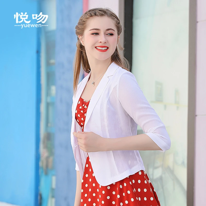 雪纺小西装外套女夏季薄款2025新款韩版短款气质西服上衣防晒外搭