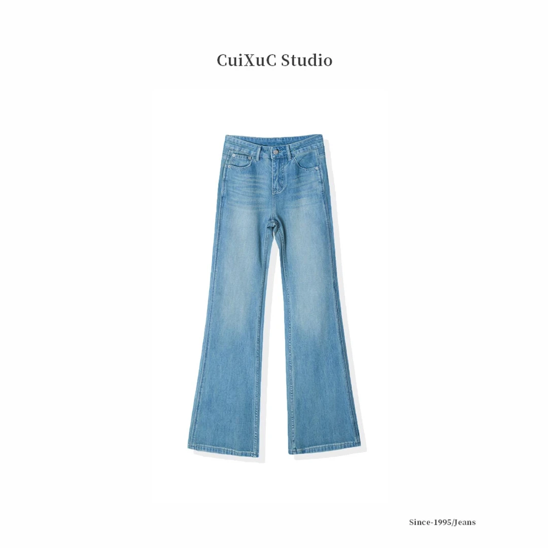 宽松喇叭裤-春夏款-四面弹筒叭裤设计师蓝色牛仔女