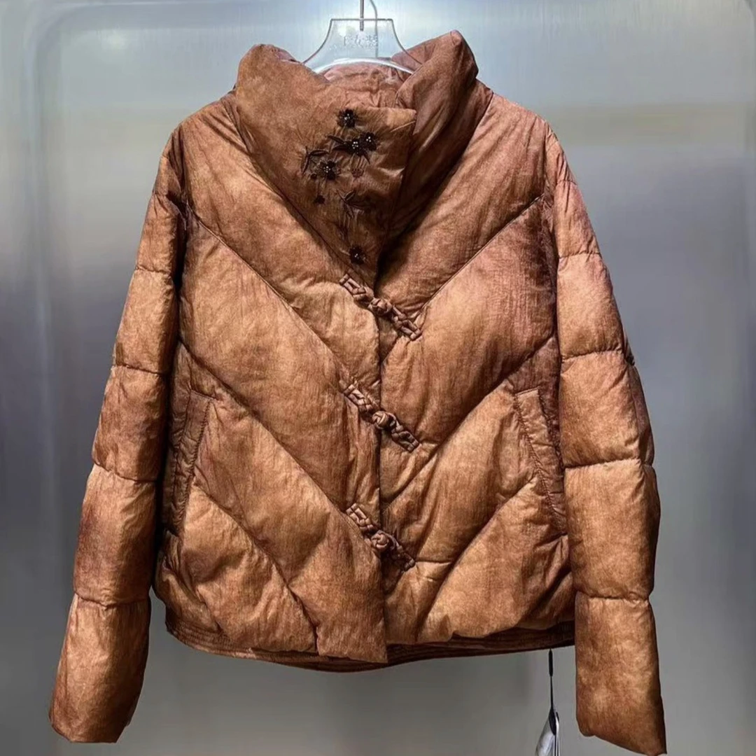 2025冬装新款中式高领刺绣石墨烯保暖复古短款棉服