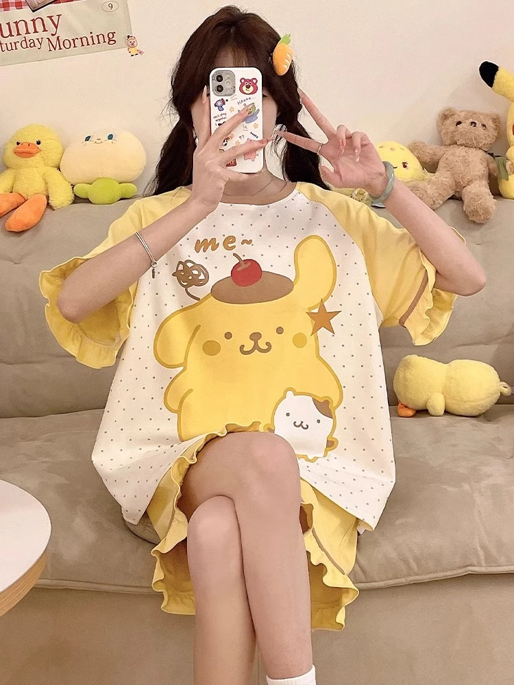 纯棉女士睡衣夏季短袖薄款卡通可爱加大码宽松学生夏天家居服套装