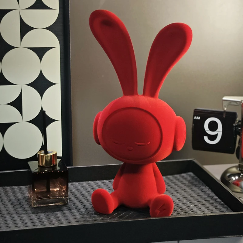 植绒闪电兔坐姿摆件卡通创意现代轻奢客厅酒柜电视柜玄关装饰品
