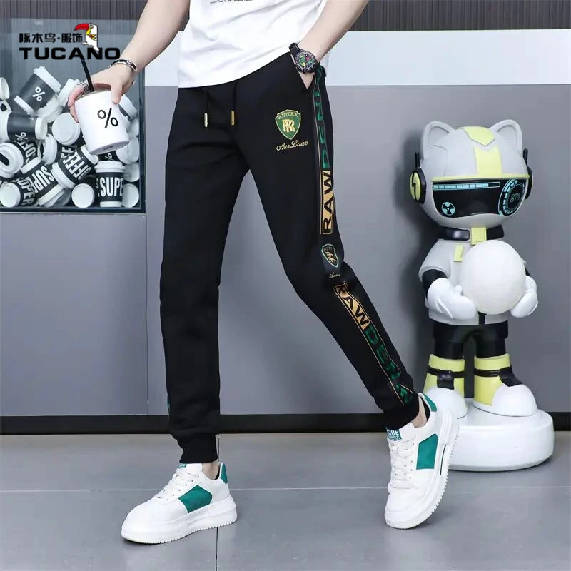 啄木鸟春夏新款男士休闲裤时尚潮流百搭薄款修身春秋运动裤刺绣显
