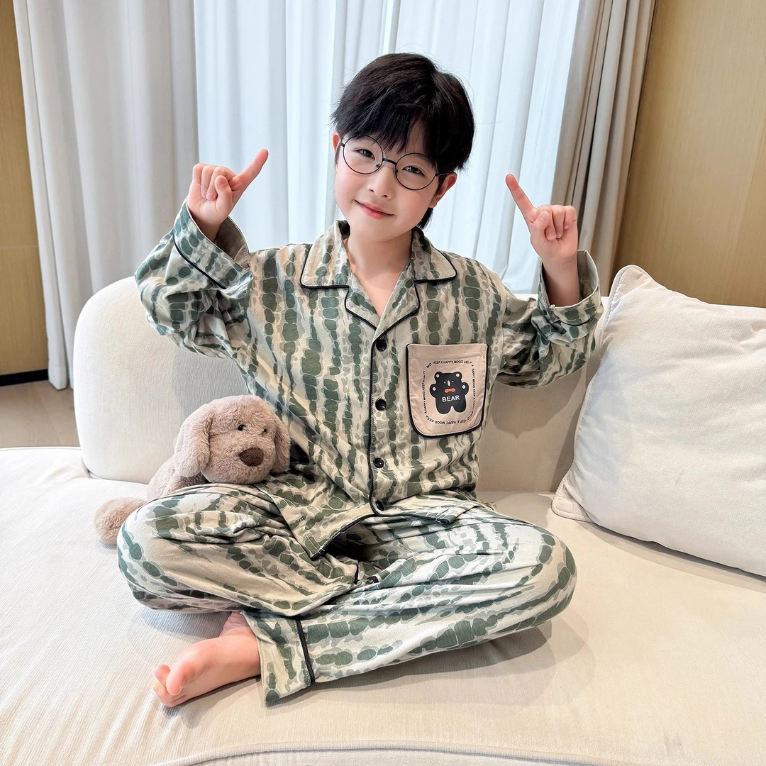 男童洋气家居服套装2025新款青少年秋季长袖纯棉睡衣儿童春秋爆款