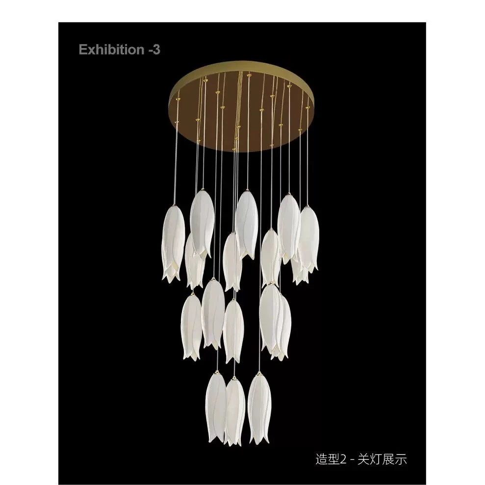 北欧客厅餐厅楼梯郁金香陶瓷喜鹊吊灯酒店别墅复式楼高档造型灯