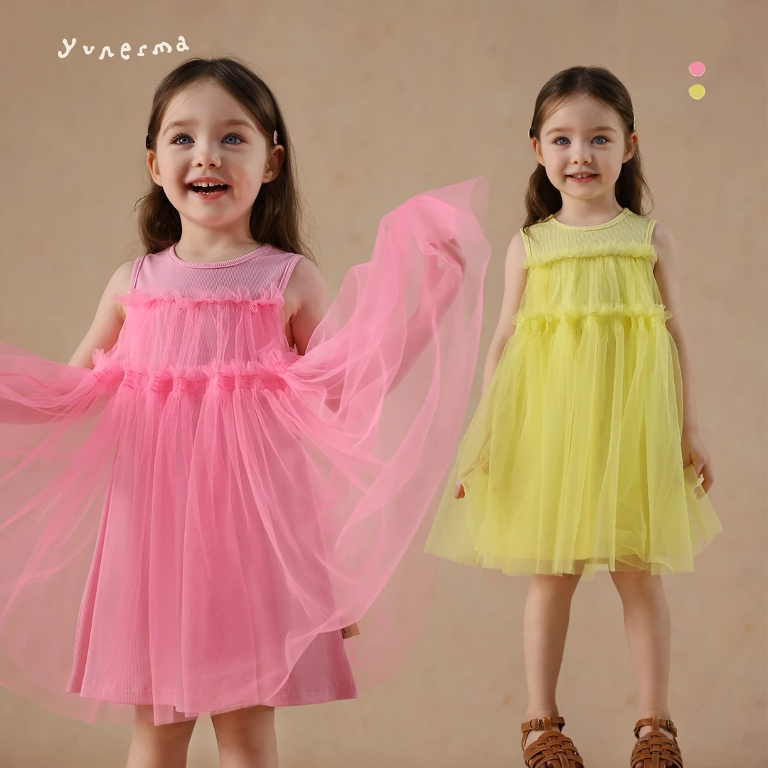 允儿妈女童2025夏季莱赛尔软纱拼接连衣裙宝宝洋气公主裙儿童裙子