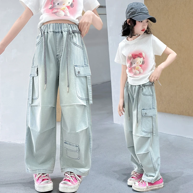 女童夏季牛仔裤薄款2025新款中大童时髦显瘦工装裤儿童夏天裤子潮