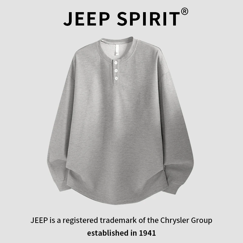 JEEPSPIRIT吉普圆领纽扣纯色套头卫衣男秋季新款休闲百搭宽松上衣