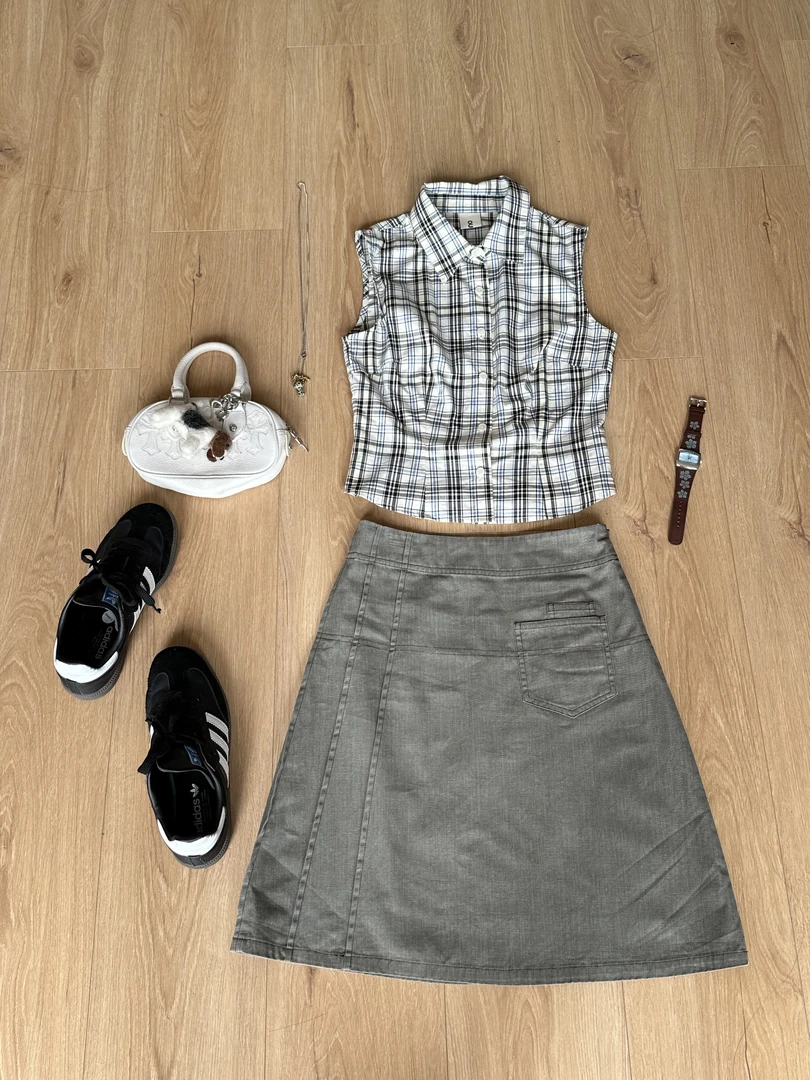 Our2【中古裙】气质设计感卡其半身裙【X5263】