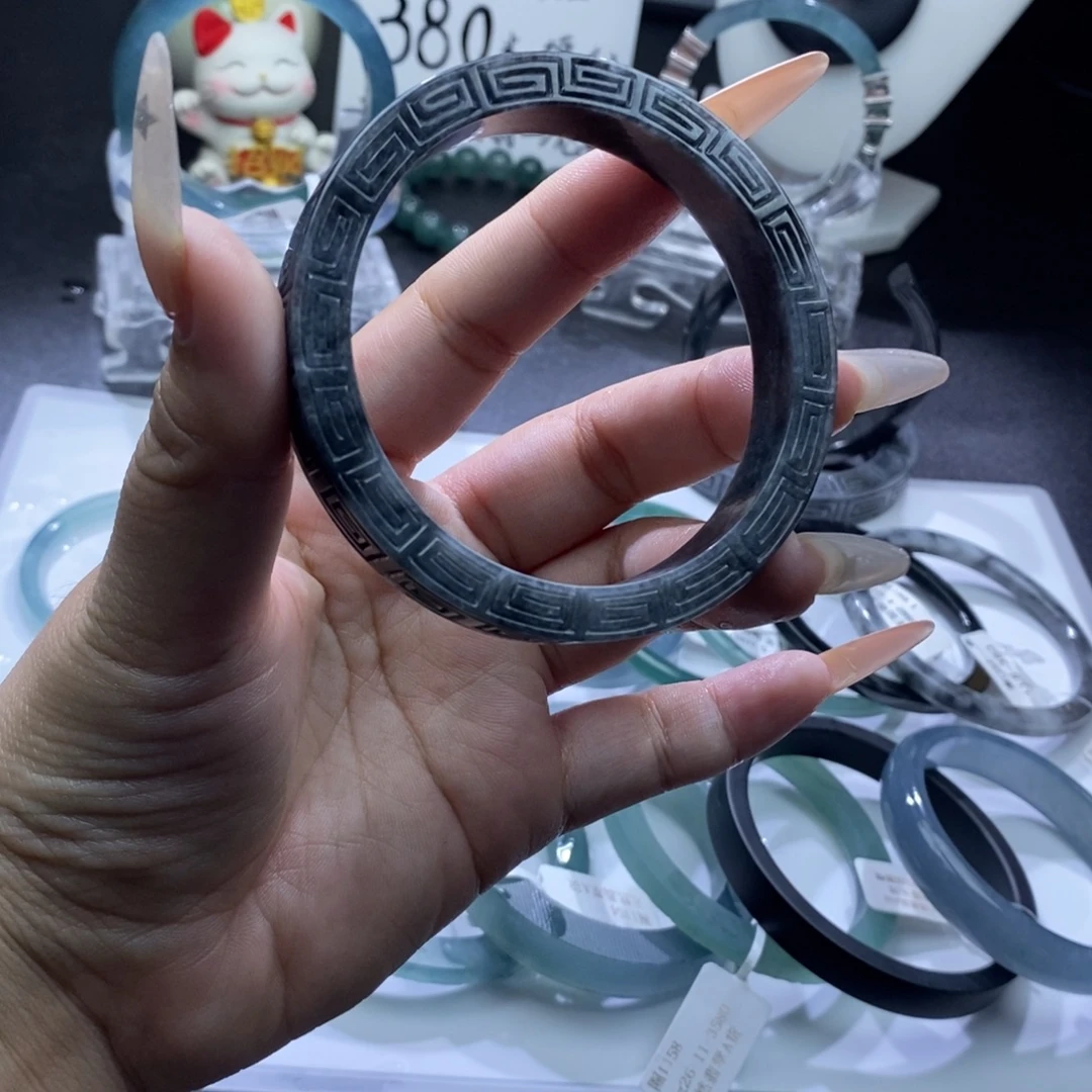 定制翡翠未镶嵌成品买断水墨乌鸡回纹雕刻