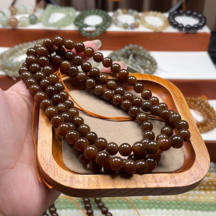 和田玉未镶嵌毛衣链可**汁珠串8mm