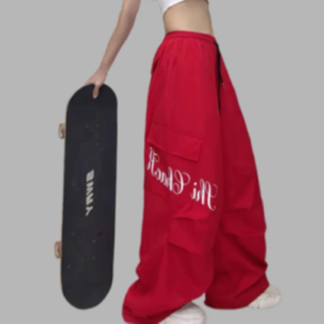 新丽服饰-潮牌长裤字母印花阔腿工装裤2576款