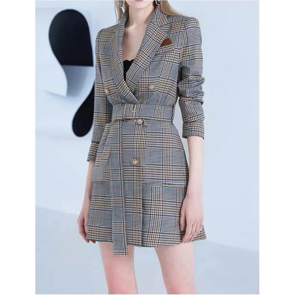 格纹西装外套女2025长袖职业百搭设计感轻职收腰韩版格子