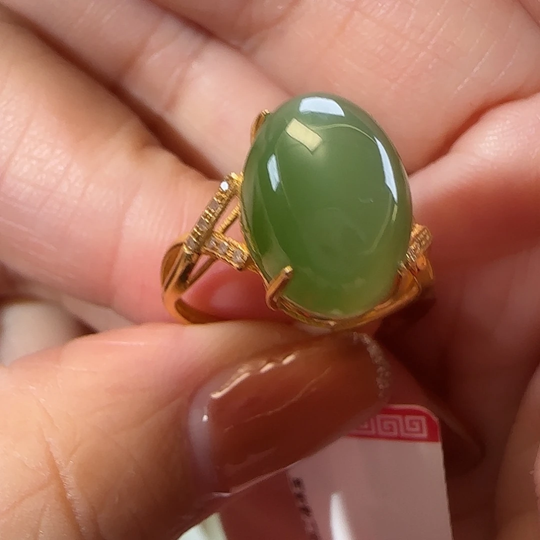 ****槃和田玉（碧玉）18K金镶嵌戒指