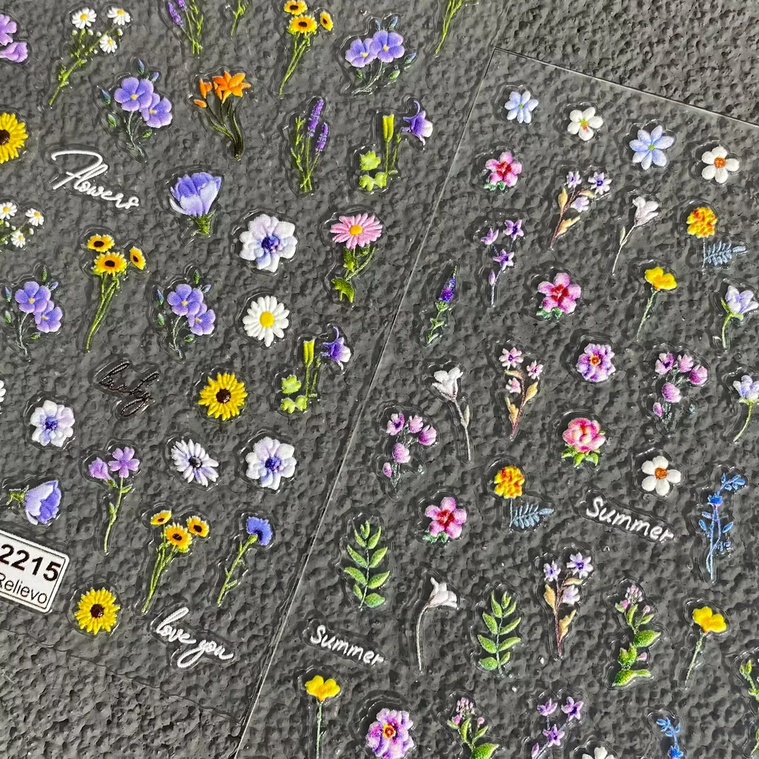 春日小清新油画野花小碎花浮雕美甲贴纸小雏菊防水背胶指甲装饰贴