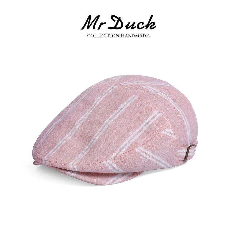 Mr DUCK常春藤2025新款复古轻薄竖条纹前进帽女百搭显脸小鸭舌帽