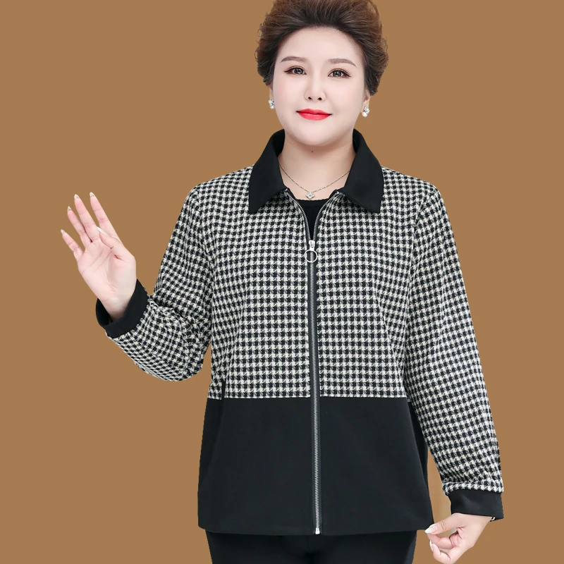 （100斤-240斤）特大码胖妈妈装春秋装休闲宽松格子外套洋气女装