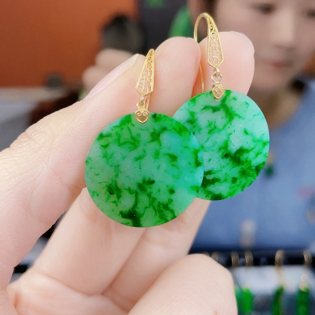 翡翠18K金镶嵌耳饰