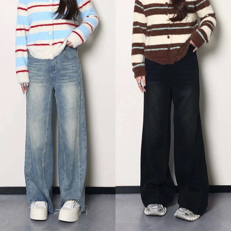 QC李潇洒【超模比例】微胖大码女秋百搭显瘦分割休闲牛仔裤XS407Q51