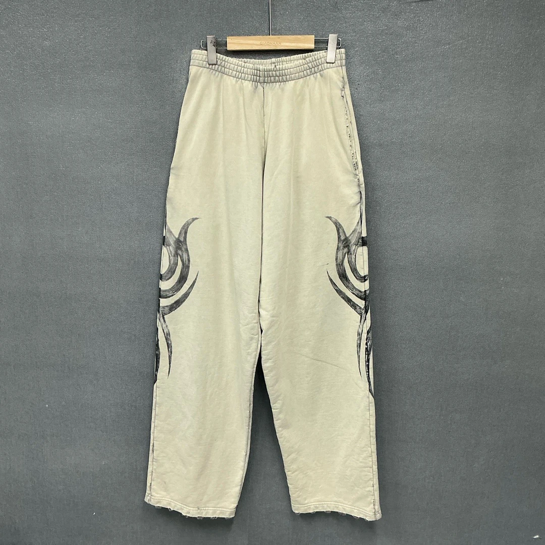 99新 Balenciaga/巴黎世家 龙纹图腾做旧破坏卫裤 99新xs码/6916