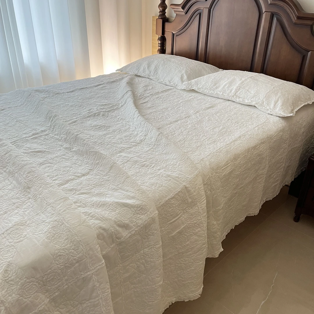 中贽工厂 玫瑰花环 床盖三件套 韩国原单棉水洗床盖绗缝家纺