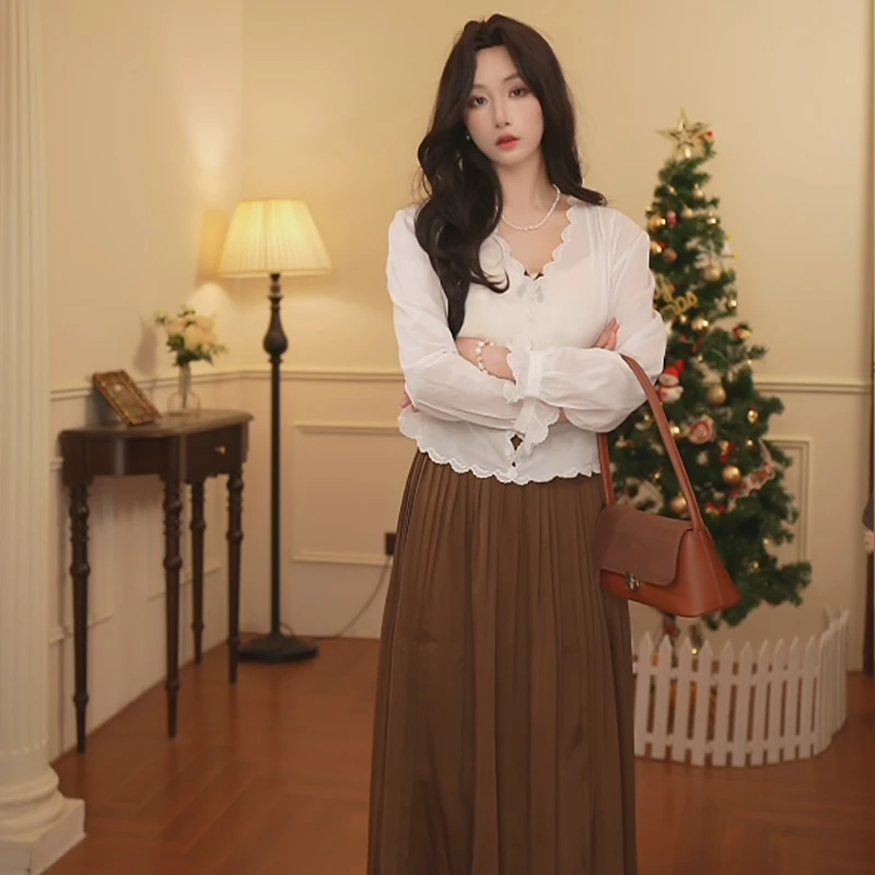 酒午自制显瘦松紧腰简约甜美手风琴半身裙百褶裙KLF2165气质百搭