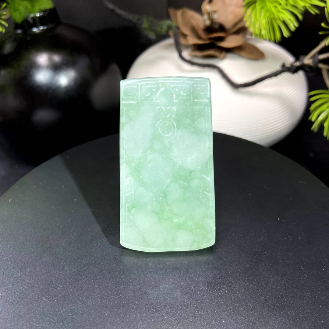 RX8天然缅甸A货翡翠绿胶仿古方牌/084925/北京中保拍卖