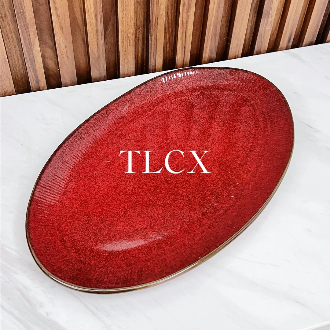 【TLCX 外贸原单】复古窑变红色 13.5英寸鱼盘