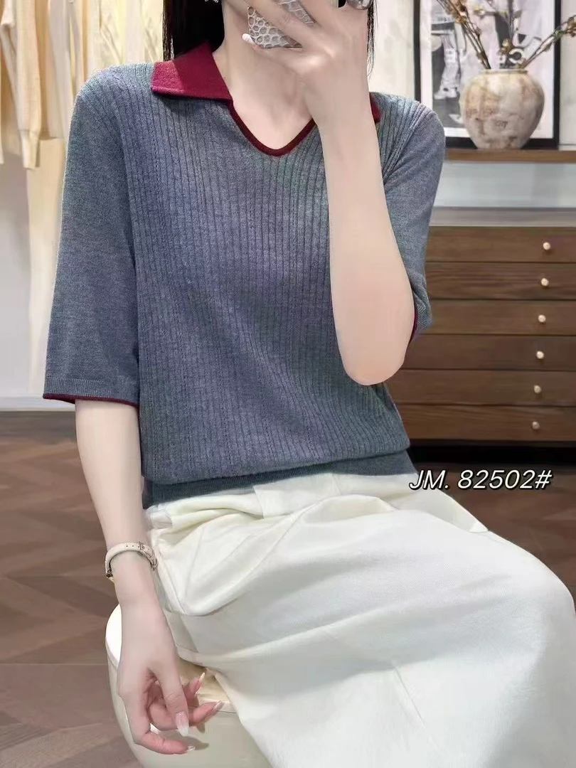 POLO领常规款针织可水洗桑蚕丝羊毛针织衫显瘦上衣毛衣