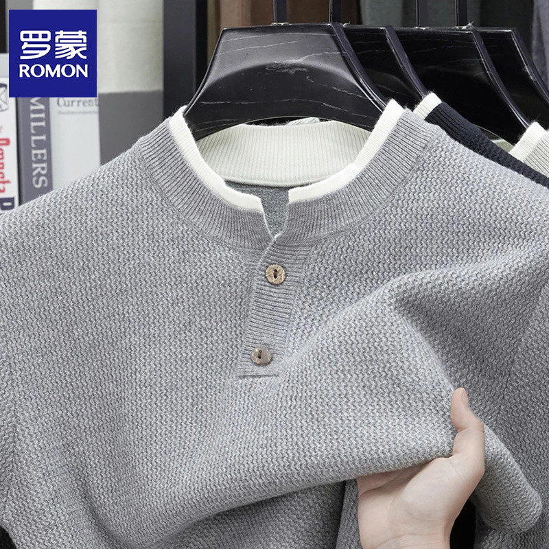 罗蒙美式高级痞帅亨利领毛衣男2025新款秋冬慵懒老钱风针织衫线衣