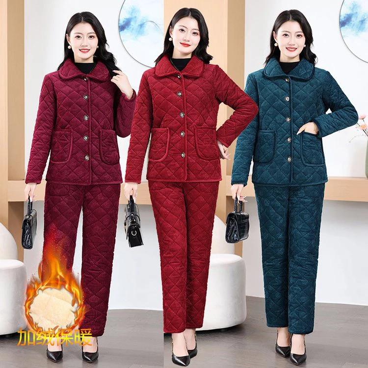 中老年人70-80岁羊羔绒棉衣套装保暖妈妈装外套冬装家居服新中式