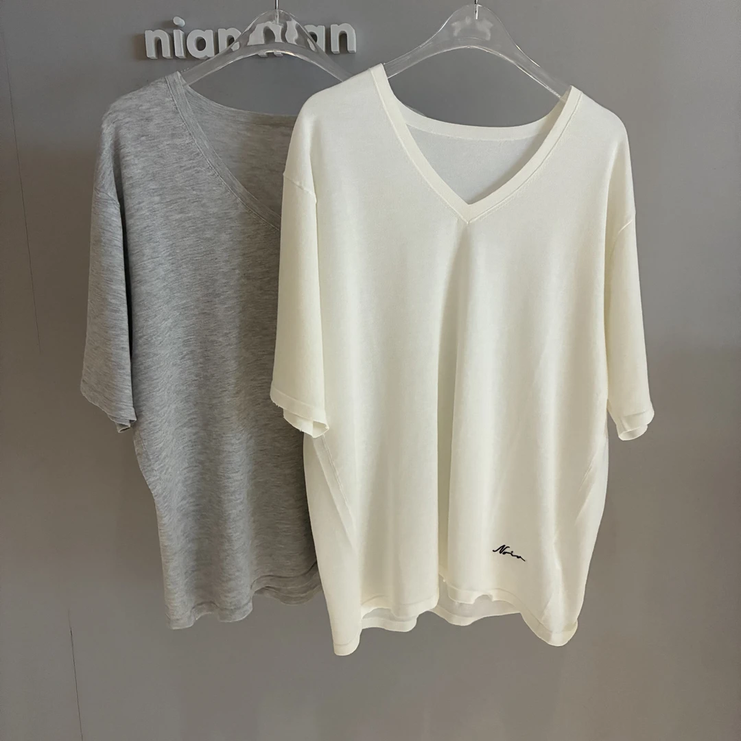 [春夏2025]含亚麻V领针织T恤yy1250
