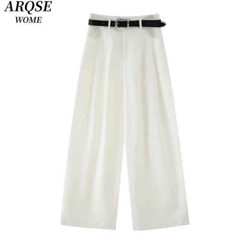 【艾家商场同款】2025夏季新款配腰带复古时尚高腰休闲裤3023