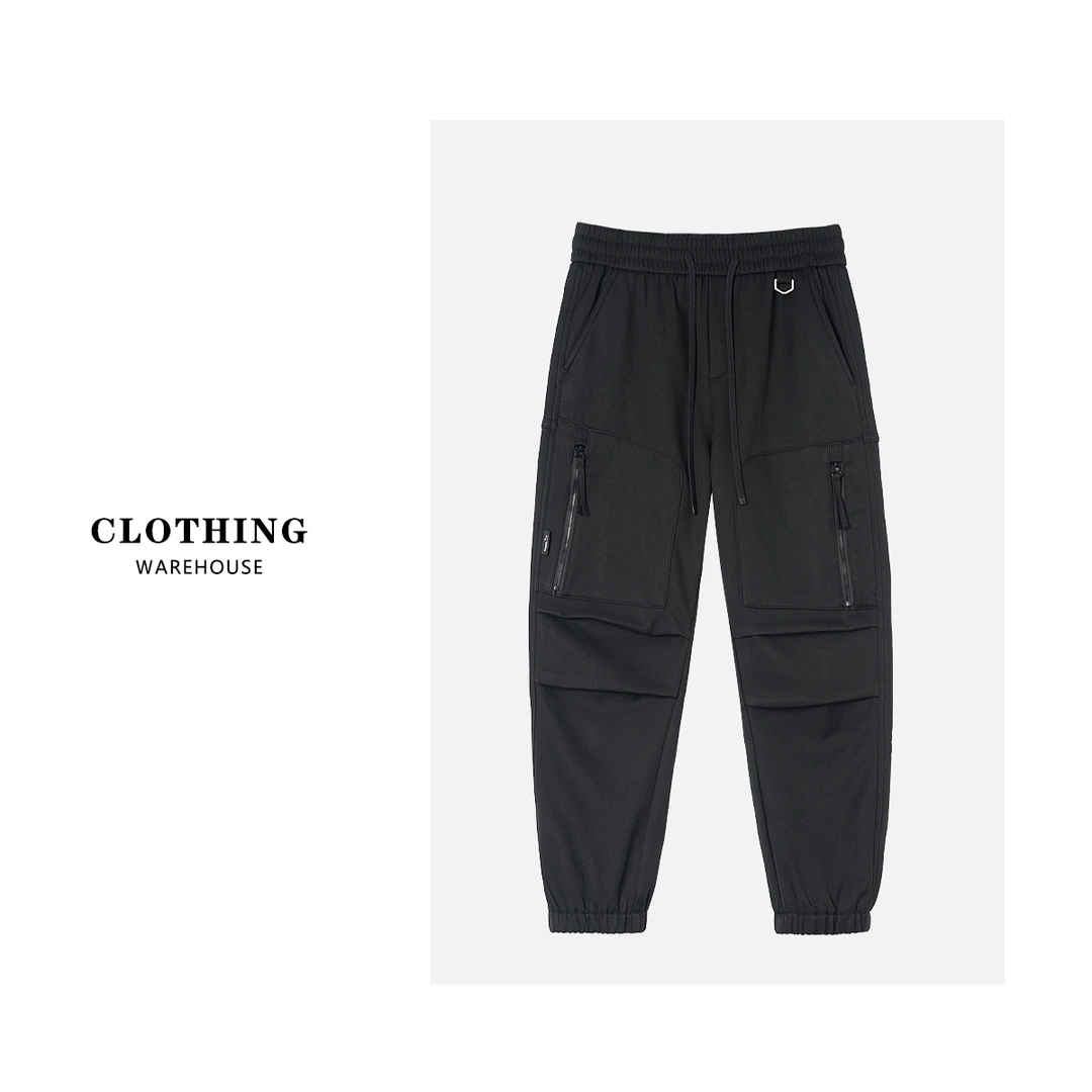 B785 美式潮牌重磅双口袋收褶长裤抽绳束脚工装休闲裤58-6210黑