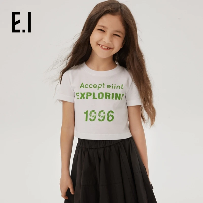 ei童装女童短袖T恤夏装新款短款美式字母印花假两件D8242662918