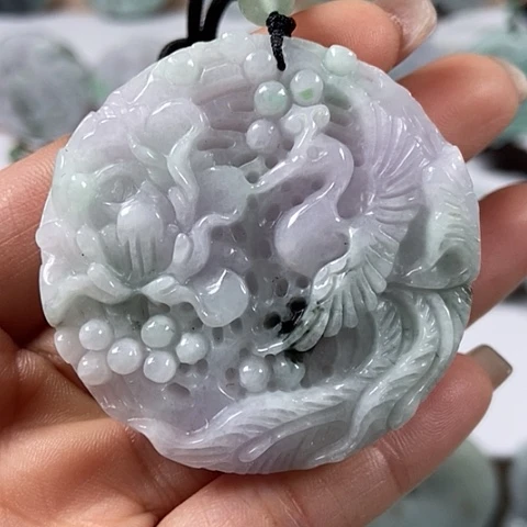 翡翠颈饰未镶嵌凤穿牡丹两面工福利