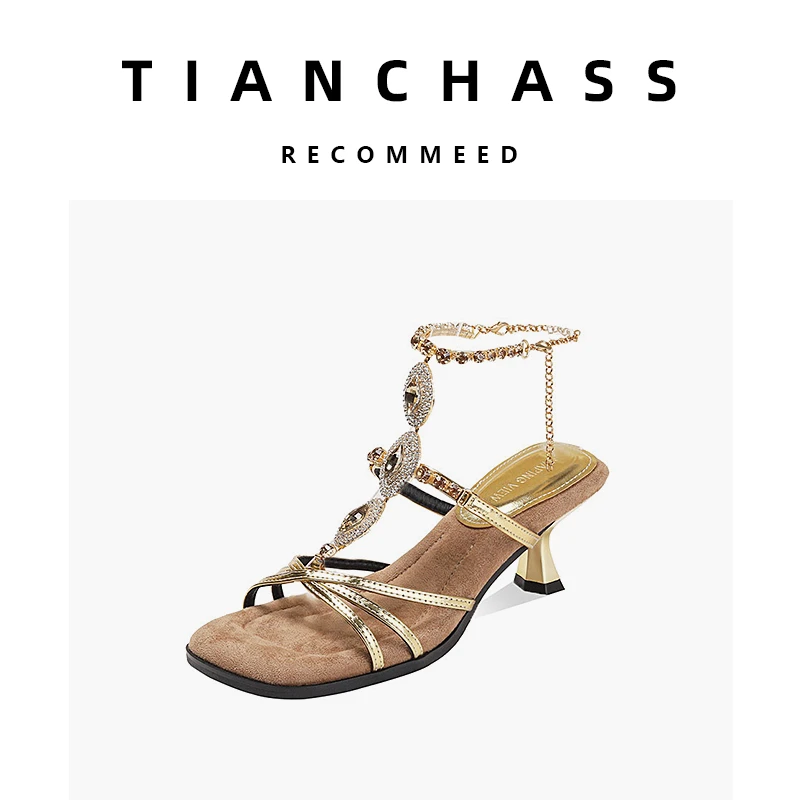 绝美水钻波西米亚凉鞋女夏外穿配裙子高级感细跟方头高跟鞋夏新款