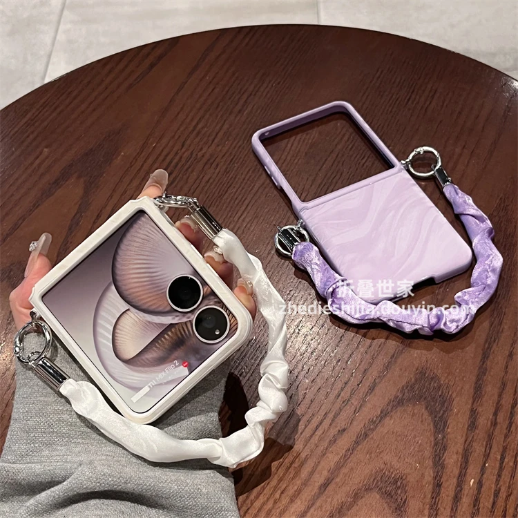 适用小米mixflip2手机壳新款MIX Flip折叠屏素皮丝绸纹丝巾挂绳子