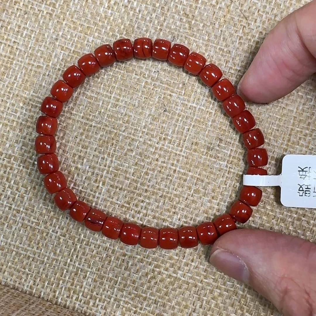 南红玛瑙未镶嵌手链手串原矿南红满肉满色柿子红 6直切