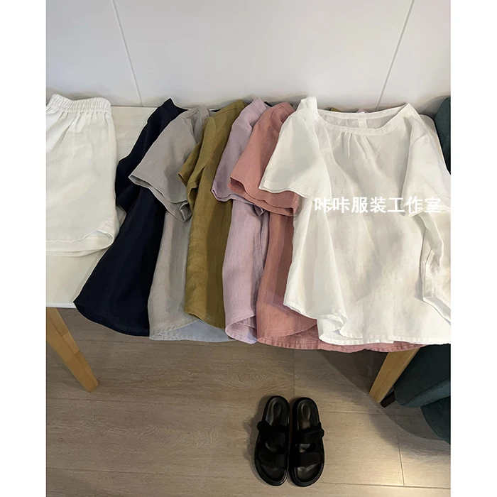 REKAYYAT”花序“100%汉麻夏季文艺复古简约时尚宽松舒适短袖衬衫