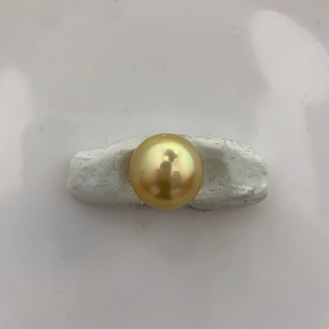 海水珍珠裸珠金珠13.7mm近圆茶金