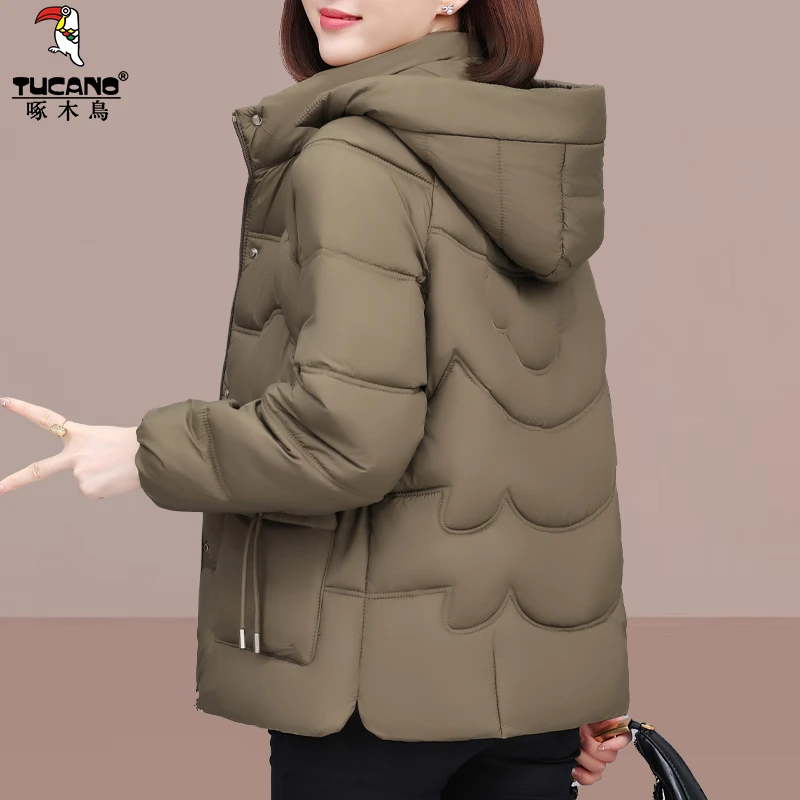 【官方】啄木鸟连帽棉服女冬季新款爆款小棉袄妈妈冬装保暖棉衣外套