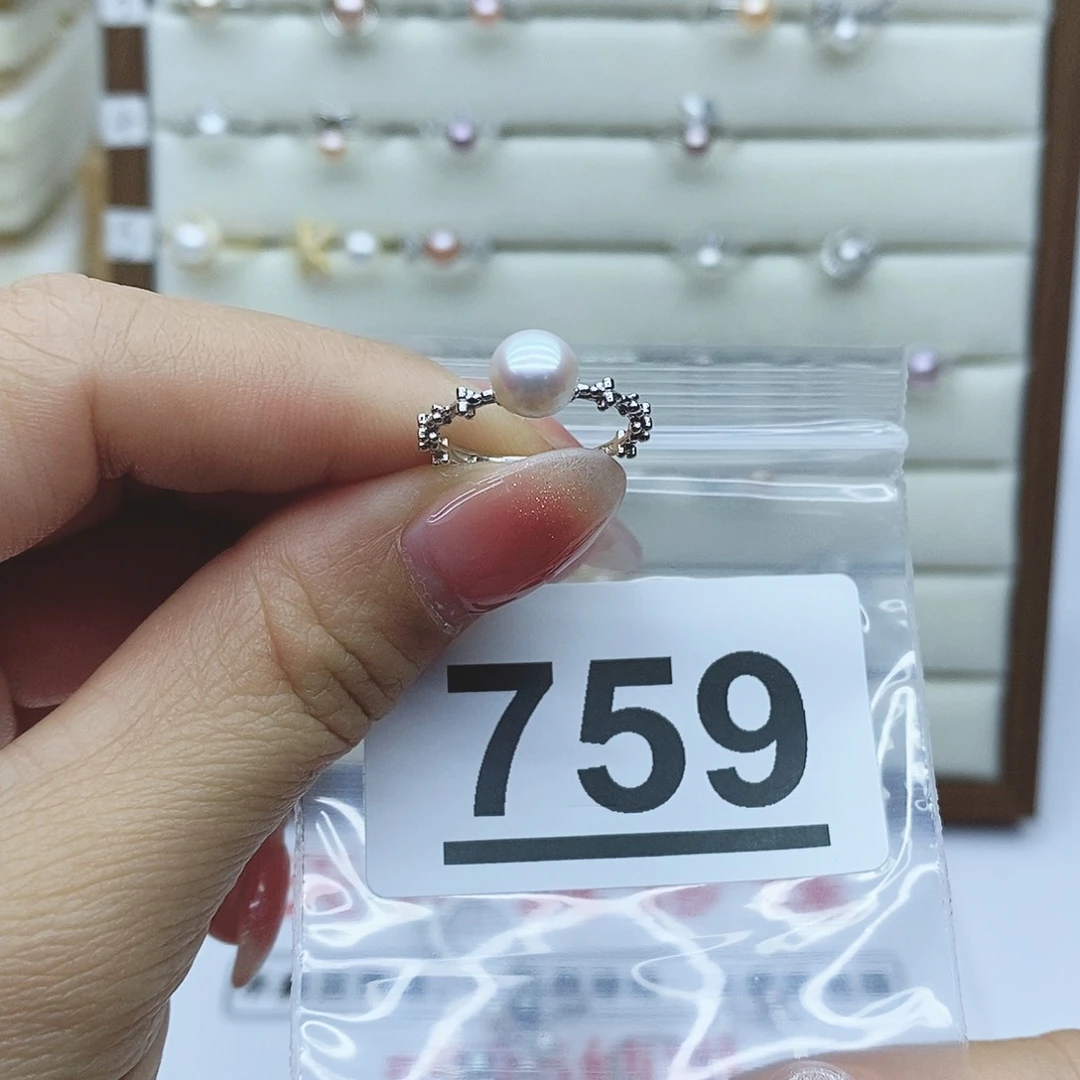 淡水珍珠戒指银S925镶嵌759