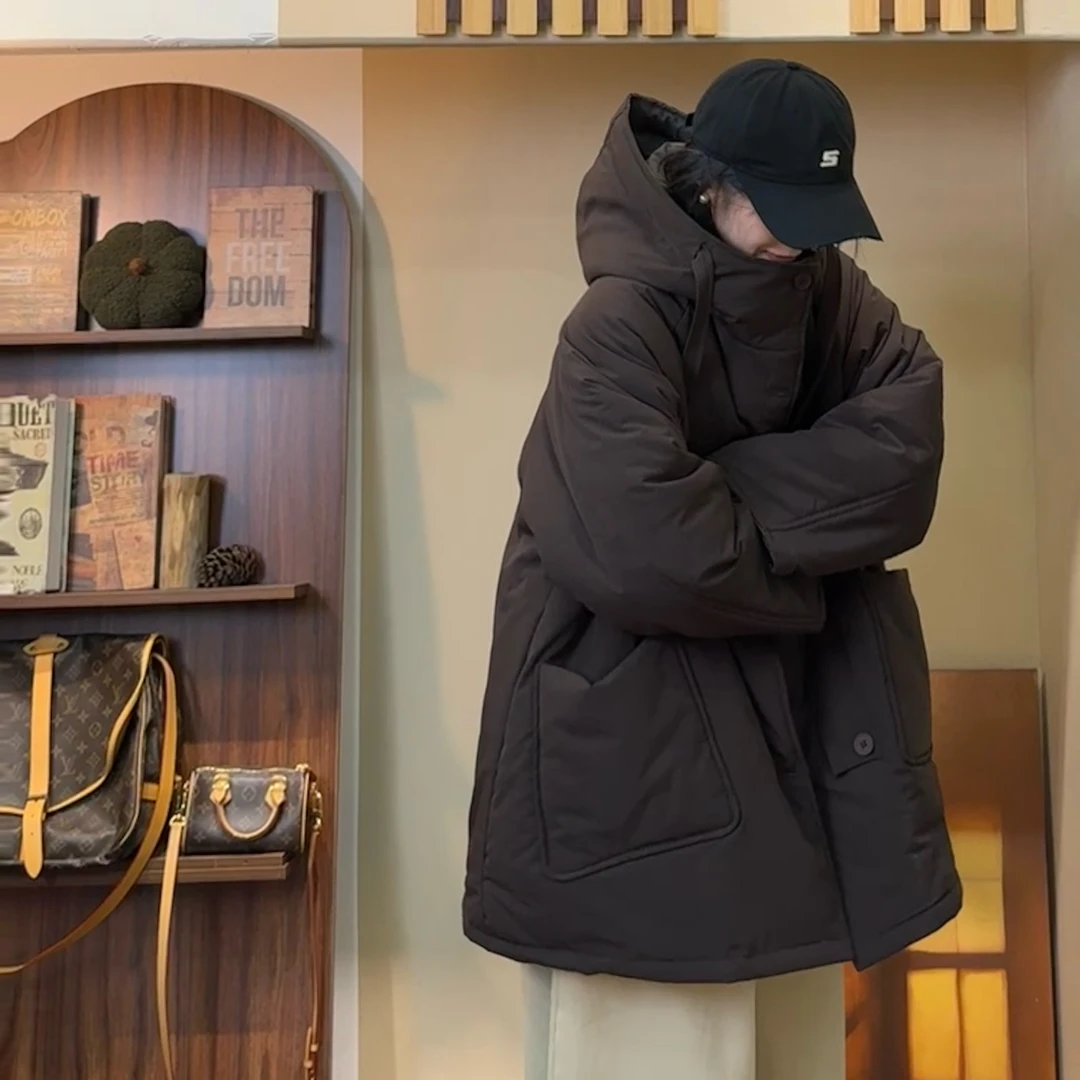 冬季新款宽松休闲百搭慵懒风连帽棉服3101