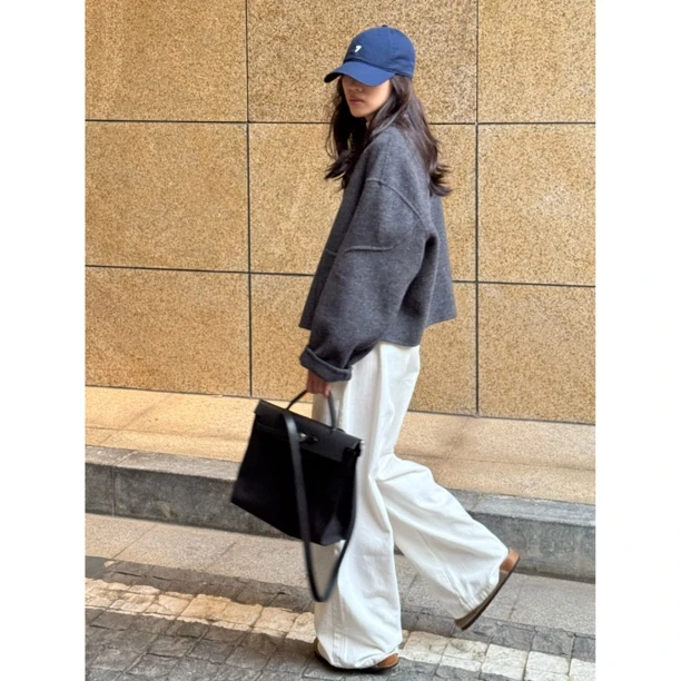 【金敏喜同款】立体剪裁弯刀袖设计款小个子双面羊毛大衣呢外套