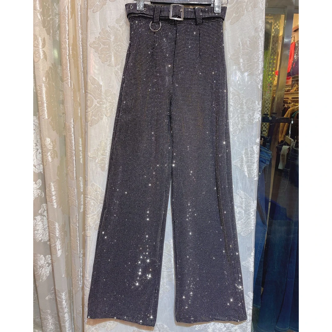 爆款  点钻  潮流  腰带   阔腿裤  时尚  显瘦