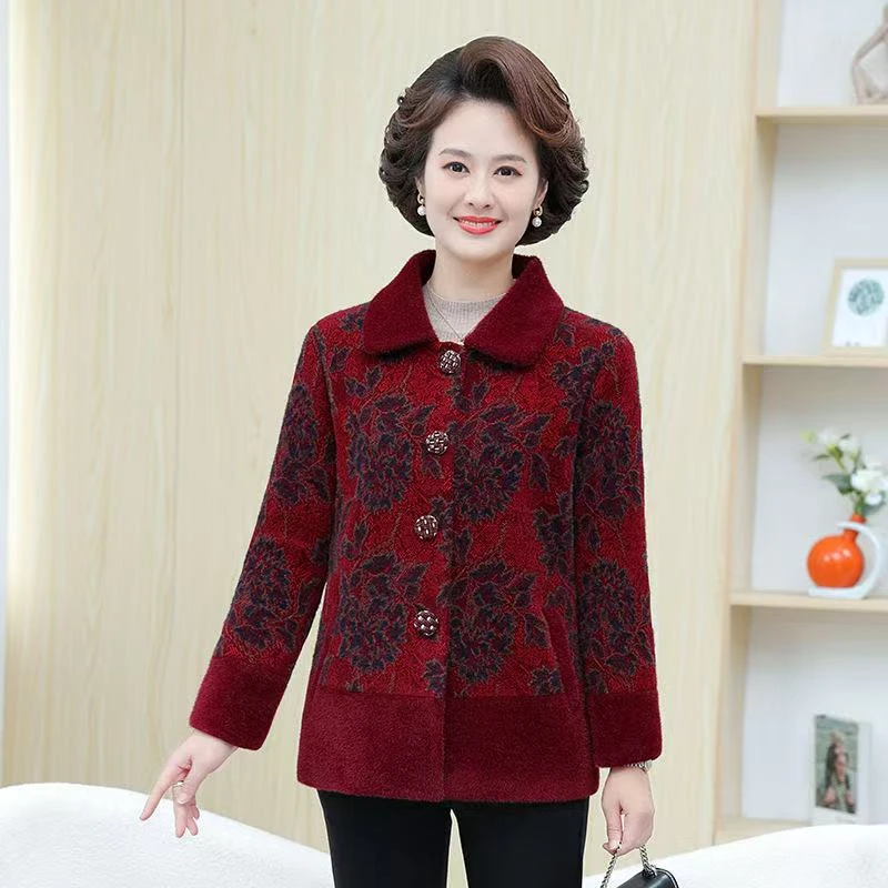 7830-妈妈中老年人秋冬加绒加厚外套老太太冬装奶奶装高档外套