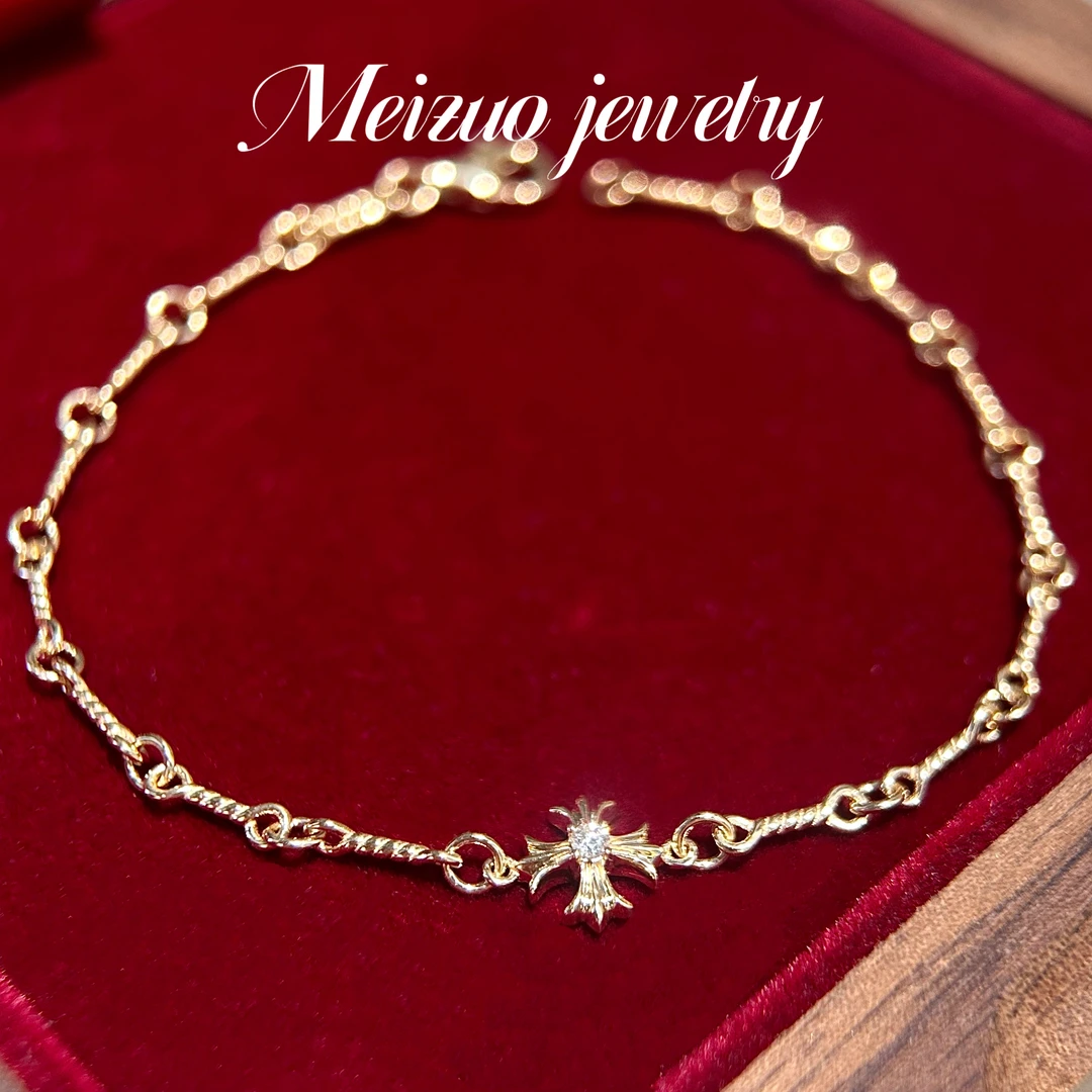 Meizuo珠宝·18k金天然钻石十字架手链朋克甜酷风