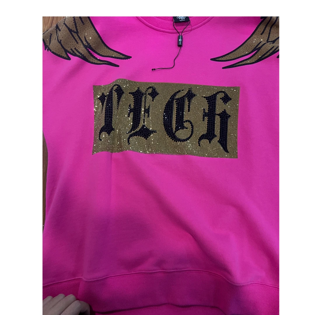 时尚潮流重工烫钻老虎玫红色卫衣T21111C6059