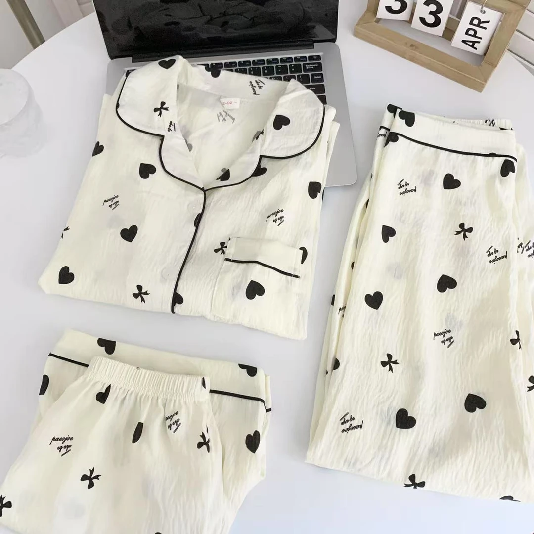 【三件套】云朵绵夏季短袖可爱卡通睡衣少女家居服套装睡衣