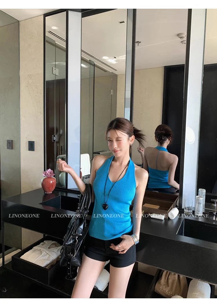 【松弛vibe】好穿基础V领挂脖吊带性感背心修身显瘦辣妹上衣#5058